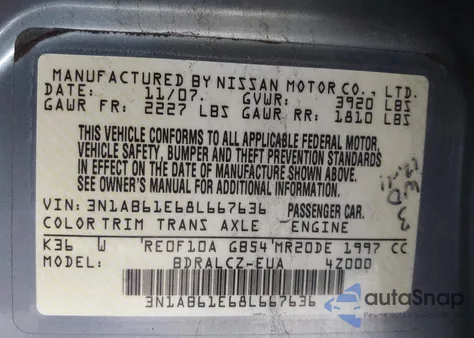 2008 Nissan Sentra 2.0 from USA, damaged, VIN 3N1AB61E68L667636